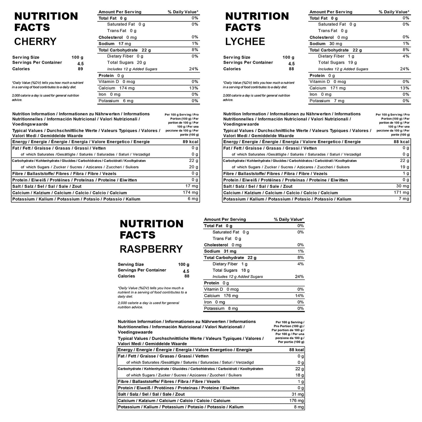 3-Pack 450g Cherry, Lychee & Raspberry Variety Pack **Expires 02/08/2024 **