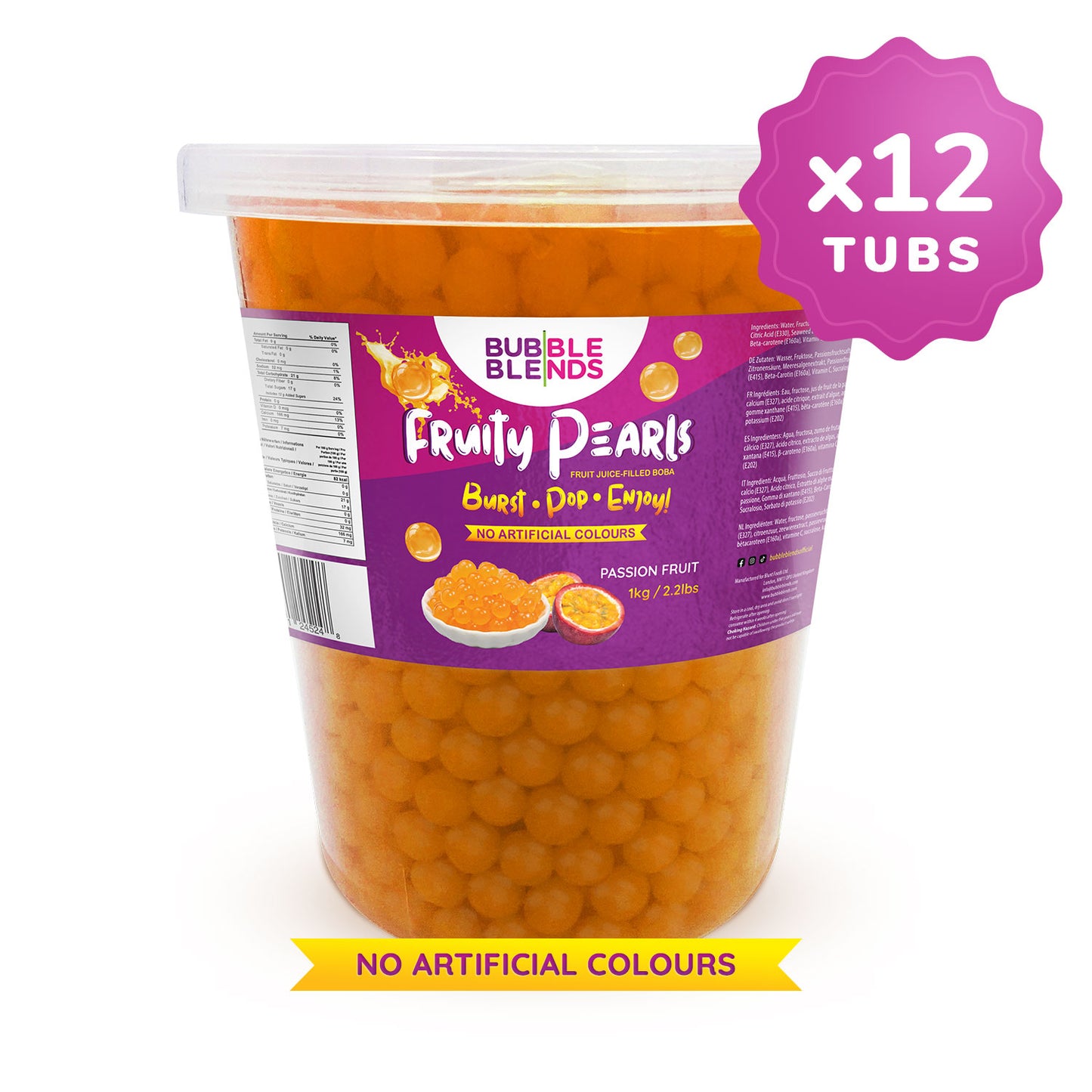 1kg x 12 Tubs Passion Fruit Popping Boba Fruit Juice Filled Pearls