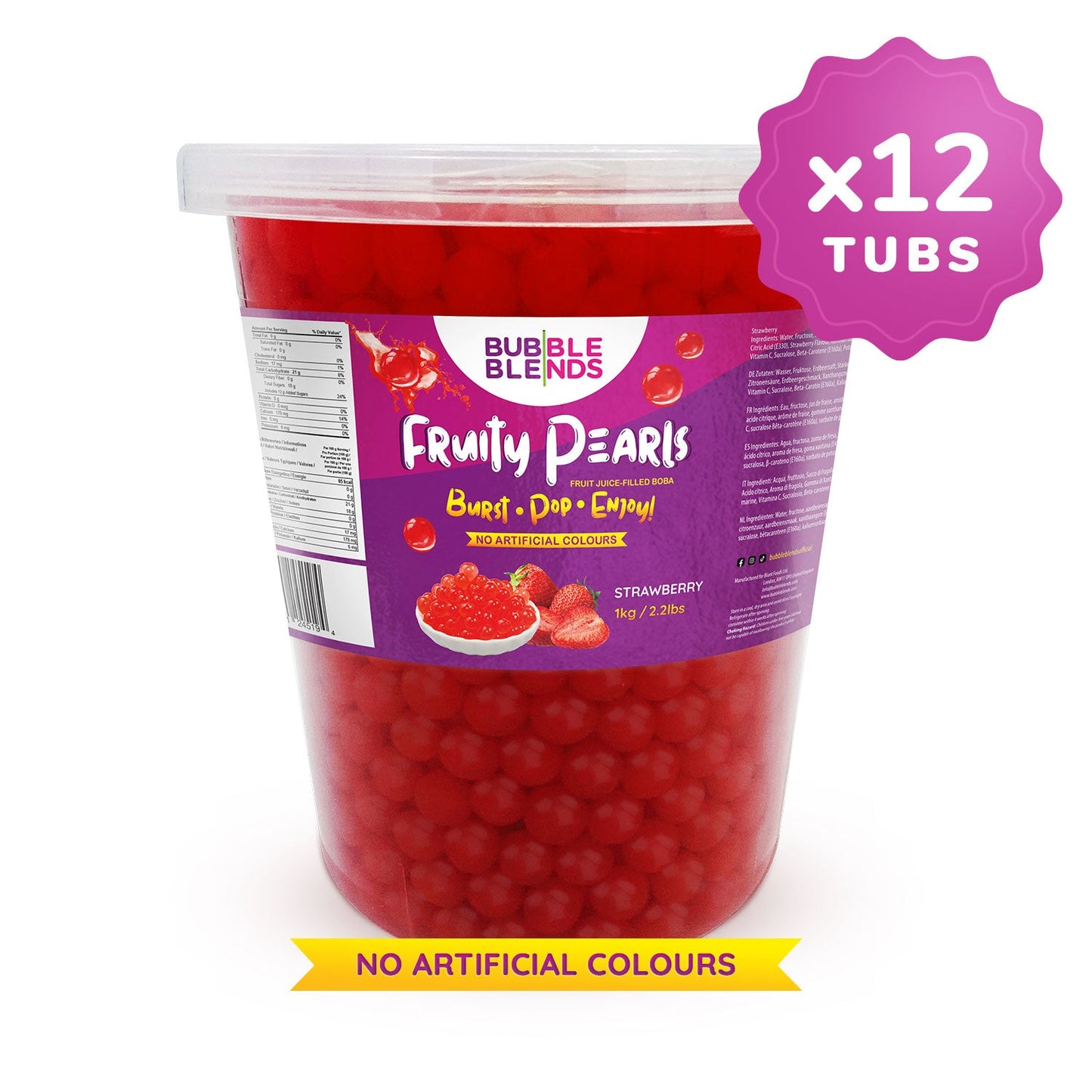 On Sale: Strawberry Popping Boba 1kg x 12 Tubs