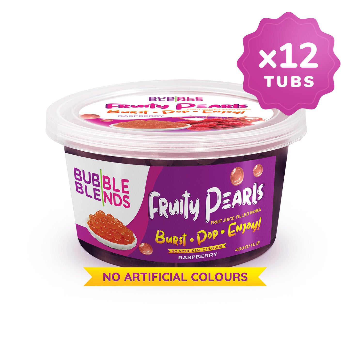 On Sale: 450g x 12 Tubs Raspberry Popping Boba Fruit Juice Filled Pearls