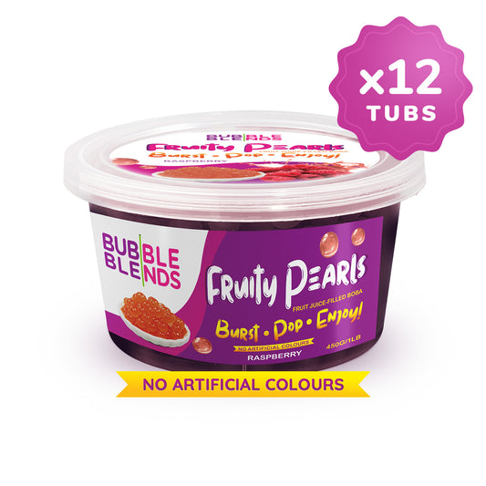 On Sale: 450g x 12 Tubs Raspberry Popping Boba Fruit Juice Filled Pearls