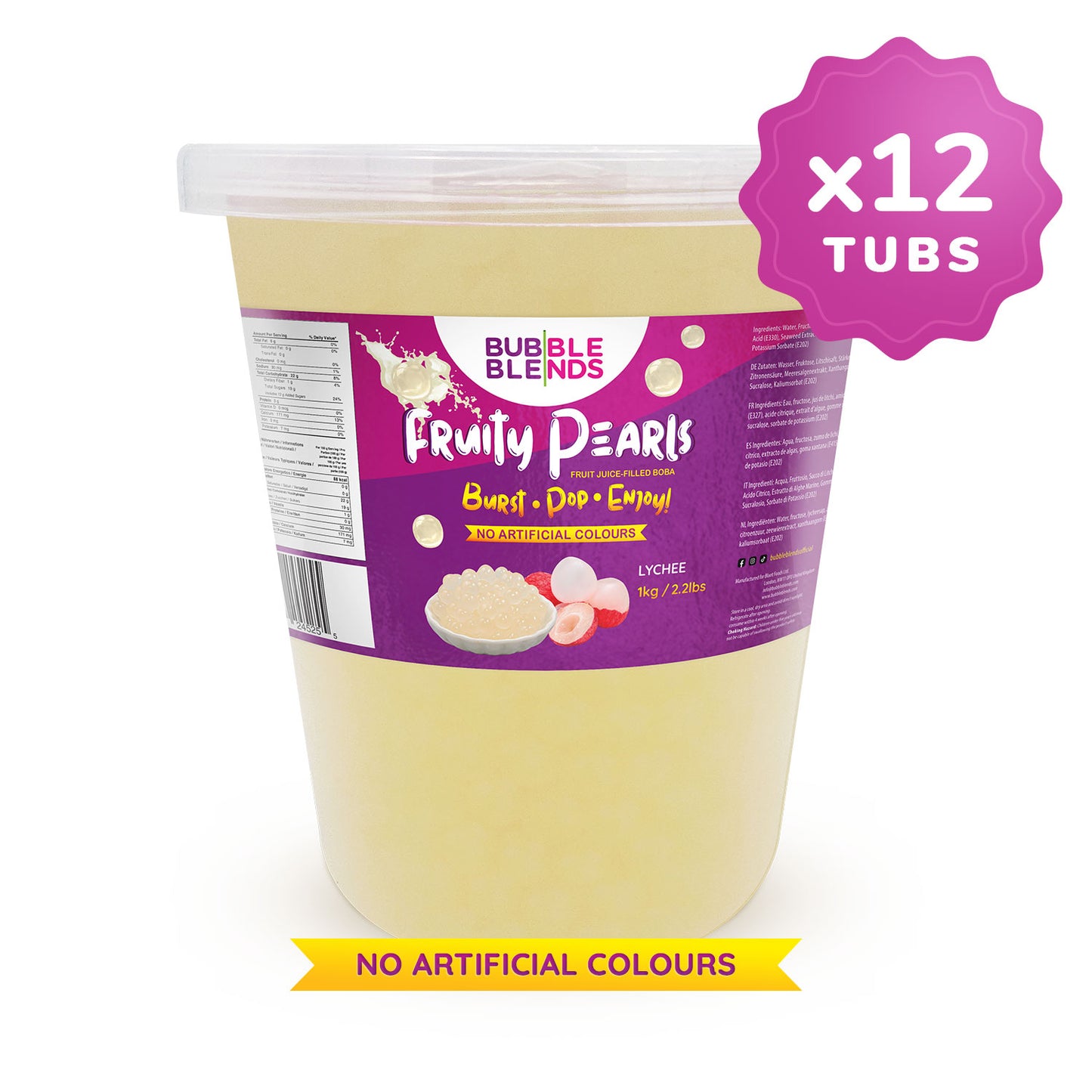 1kg x 12 Tubs Lychee Popping Boba Fruit Juice Filled Pearls