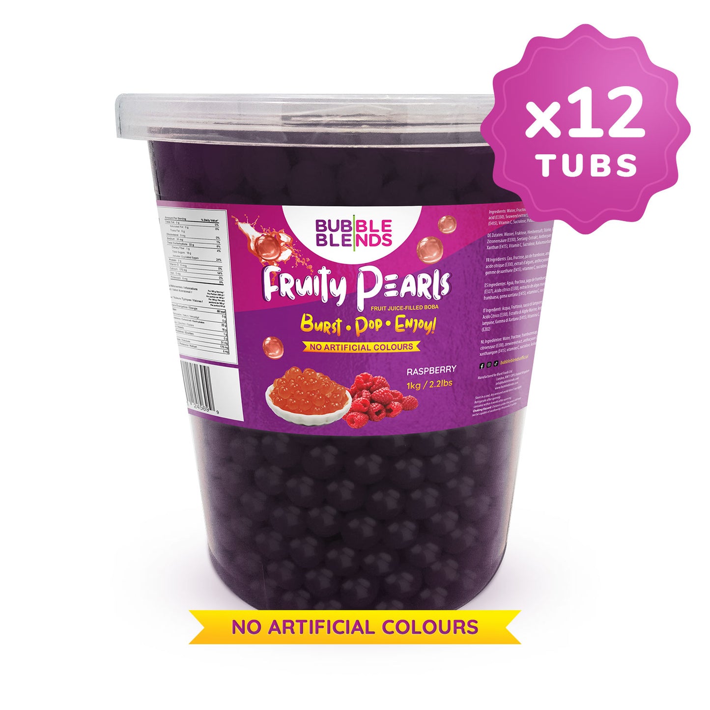 On Sale: 1kg x 12 Tubs Raspberry Popping Boba Fruit Juice Filled Pearls