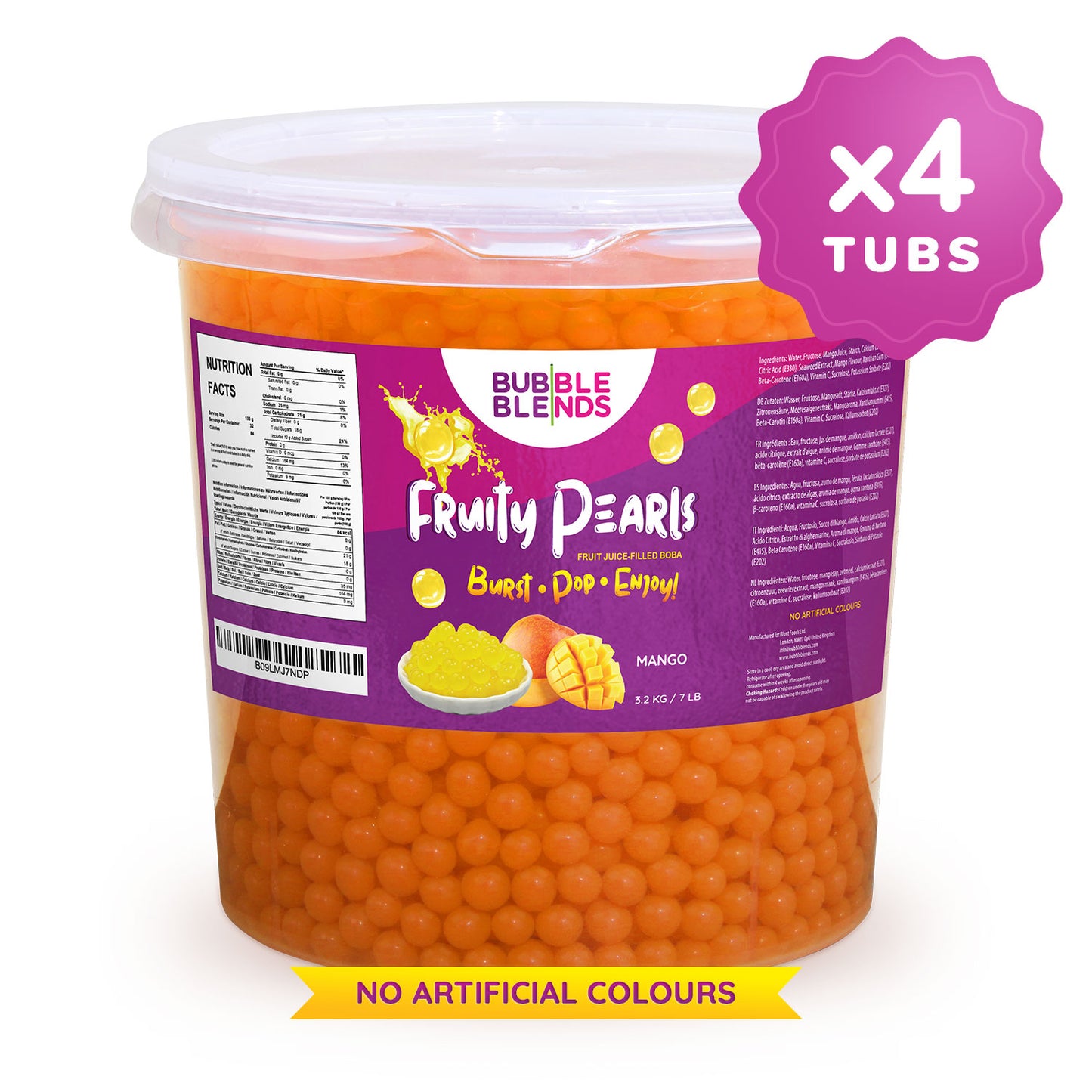 3.2kg x 4 Tubs Mango Popping Boba Fruit Juice Filled Pearls