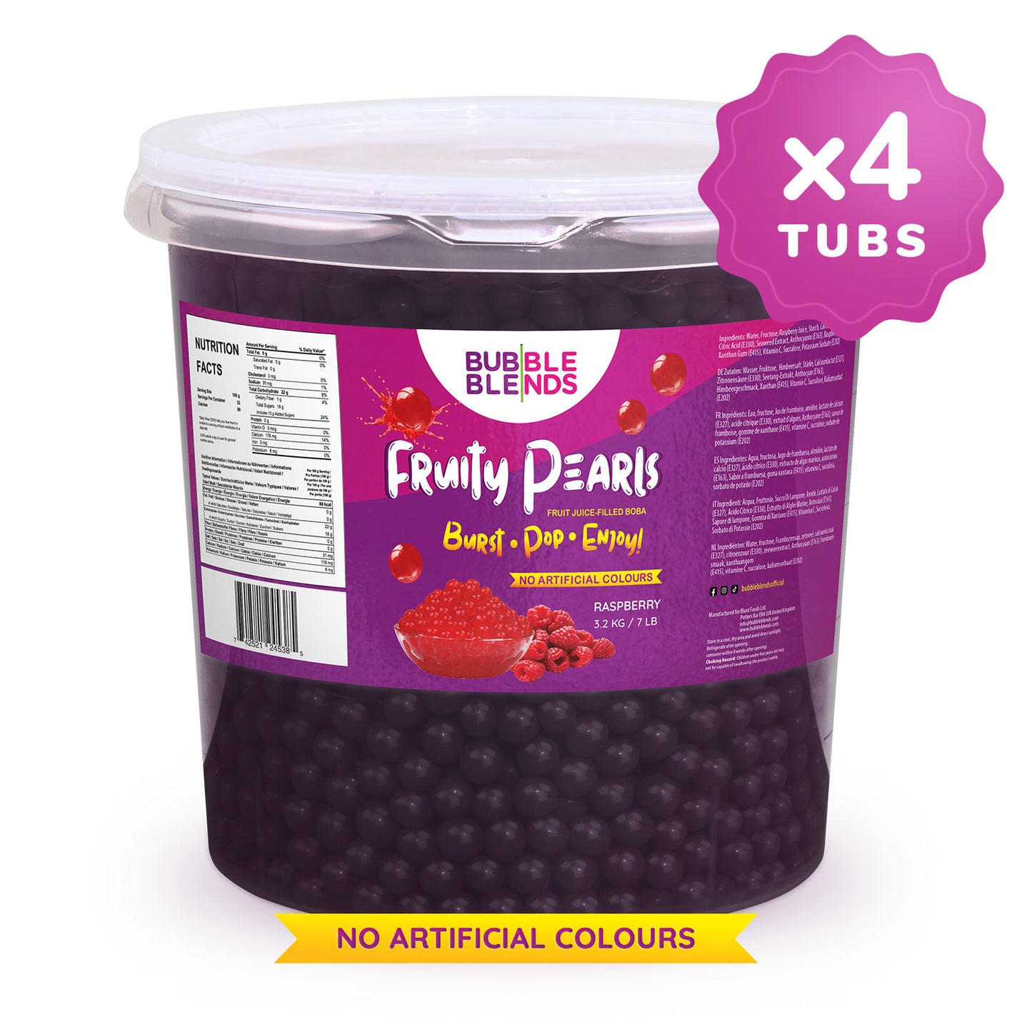 3.2kg x 4 Tubs Raspberry Popping Boba Fruit Juice-Filled Pearls