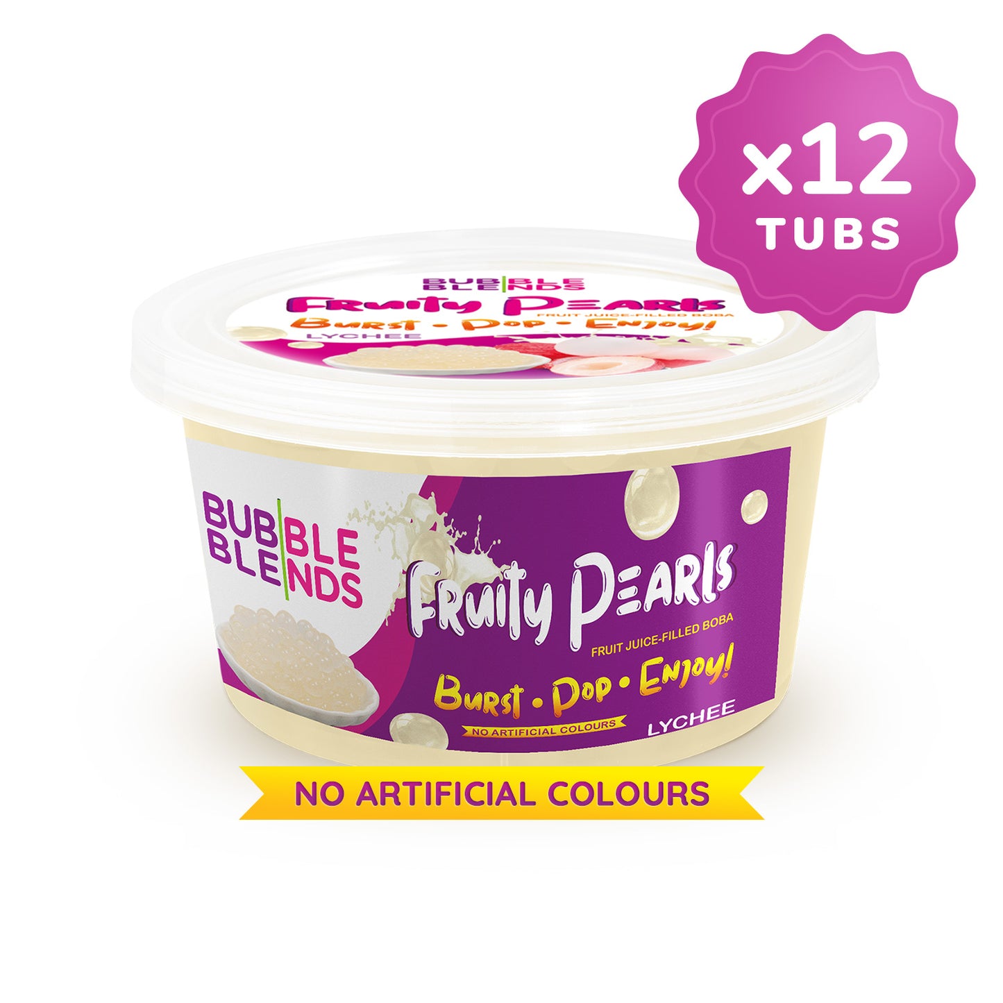 450g x 12 Tubs Lychee Popping Boba Fruit Juice Filled Pearls