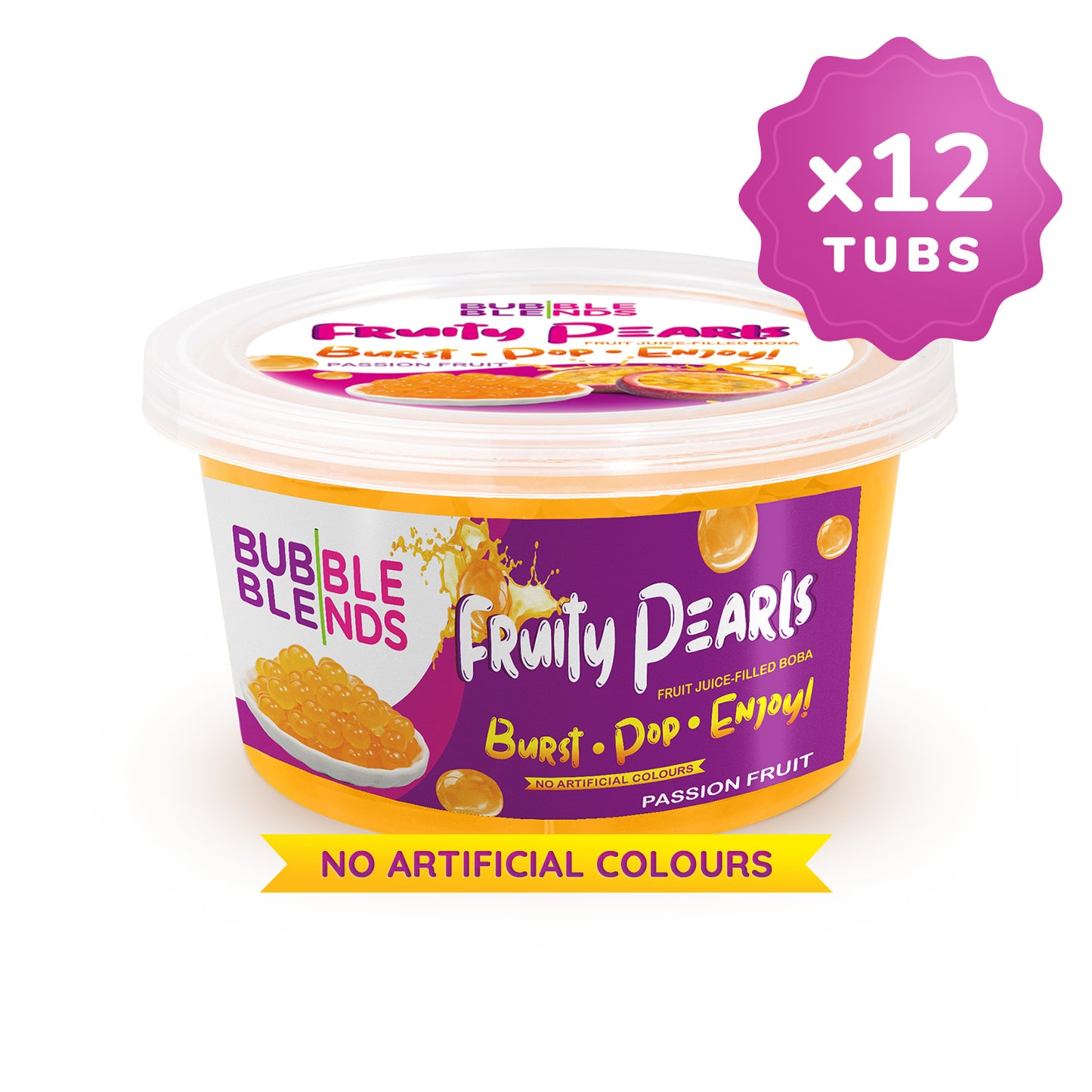 450g x 12 Tubs Passion Fruit Popping Boba Fruit Juice Filled Pearls