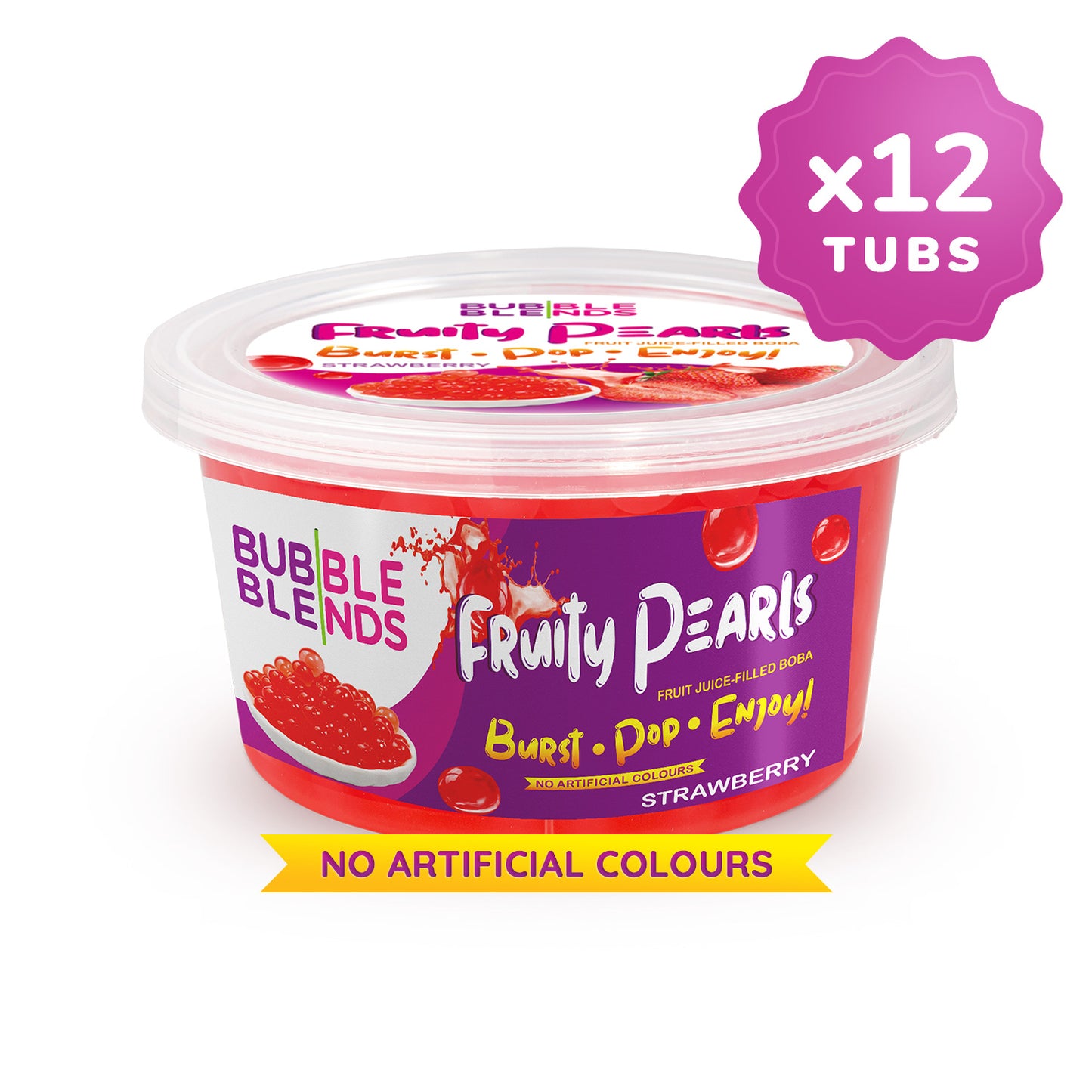 450g x12 Tubs Strawberry  Popping Boba Fruit Juice Filled Pearls